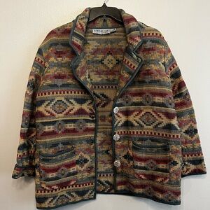 Bedford Fair Vintage Aztec Southwestern Patterned Tapestry Jacket Size XL